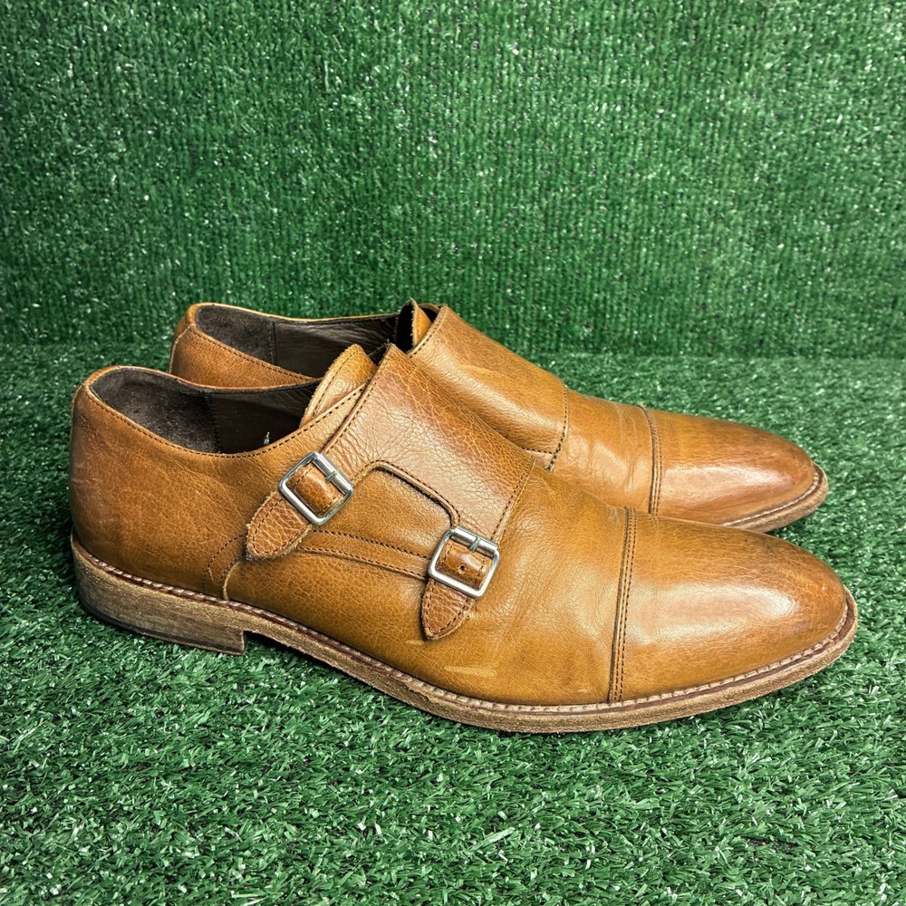 To Boot New York Leather Double Monk Strap Cap Toe Dress Shoes Brown Mens Sz 10